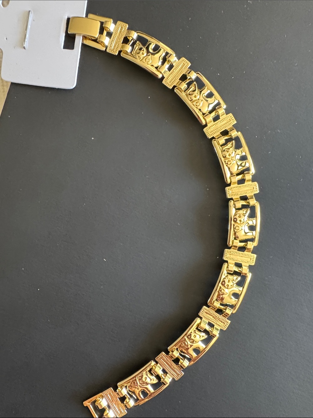 Gold Tone Women's Link Bracelet - Elegant Sculpted Panels